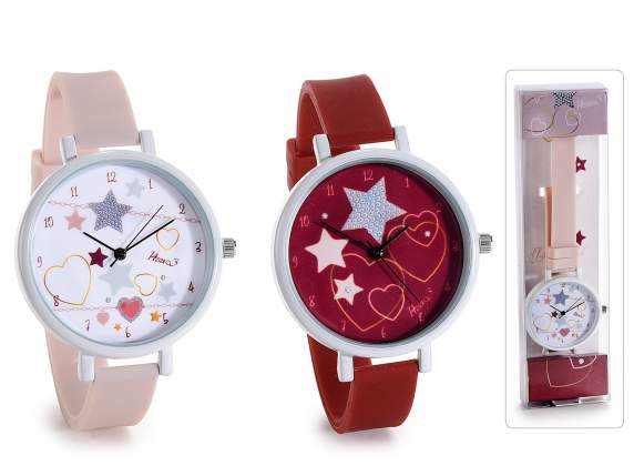 Heart Star quartz watch w - silicone strap